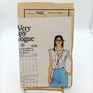 UNCUT Vintage Sewing PATTERN Vogue 7422, Very Easy Ladies 1980s Shorts and Pants